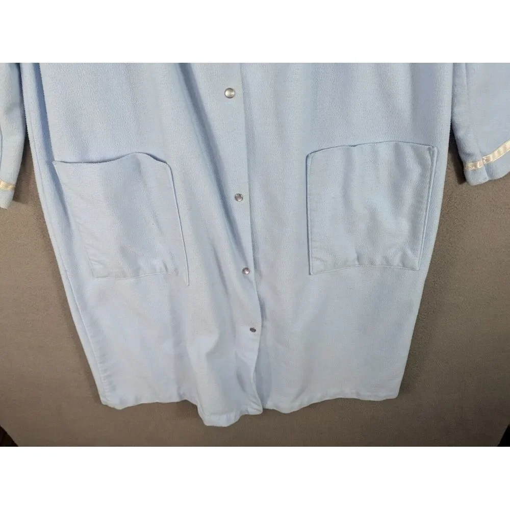 Vintage Nightgown Robe Women's L? Blue Pockets‎ Pearl Snaps Midi Cottage Prairie